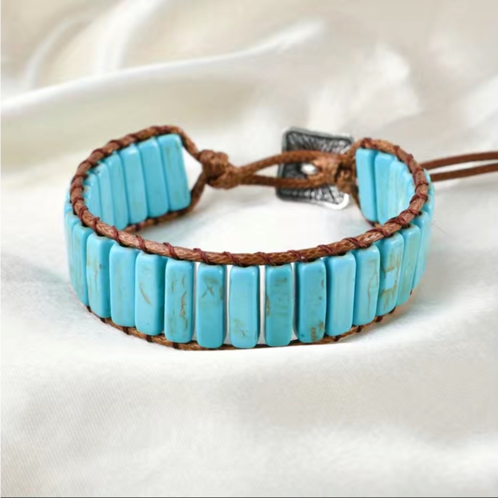Gorgeous Bohemian Blue Turquoise Tube Beads Bracelet - - Picture 8 of 11